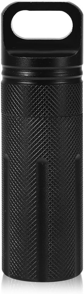 Keychain Container, Waterproof Airtight Pill Storage Case for Men and Women, Outdoor Travel Camping Tool (Black)