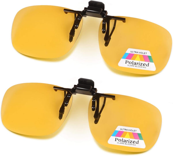 FONHCOO Clip-on Night Driving Sunglasses (2 Pack), Night Vision Glasses Lens Over Prescription Glasses for Men and Women