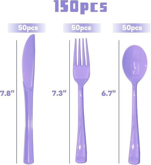 150 Piece Purple Utensils, Purple Plastic Silverware, Purple Silverware Set Includes 50 Purple Plastic Forks, 50 Purple Spoons, 50 Purple Knives for Purple Party Decorations,Birthday by joy akkess