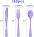 150 Piece Purple Utensils, Purple Plastic Silverware, Purple Silverware Set Includes 50 Purple Plastic Forks, 50 Purple Spoons, 50 Purple Knives for Purple Party Decorations,Birthday by joy akkess