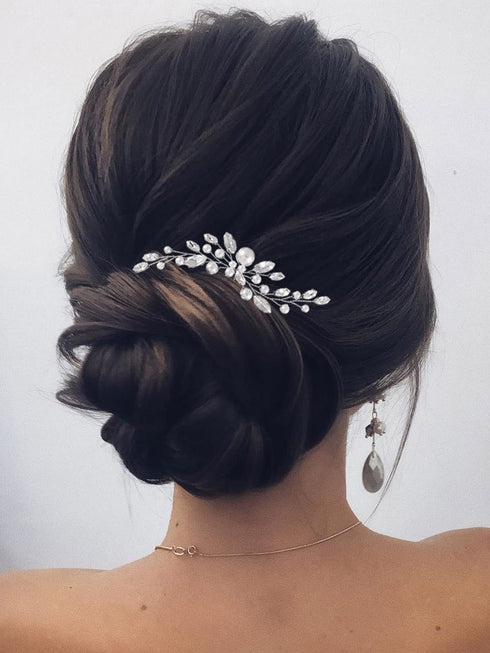 Pearl Bride Wedding Hair Pins, Silver Rhinestone Hair Piece by JAKAWIN, Bridal Hair Accessories