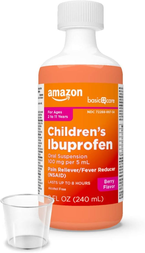 Amazon Basic Care Children's Ibuprofen Oral Suspension, 100 mg per 5 mL, Pain Reliever & Fever Reducer, 8 fl oz