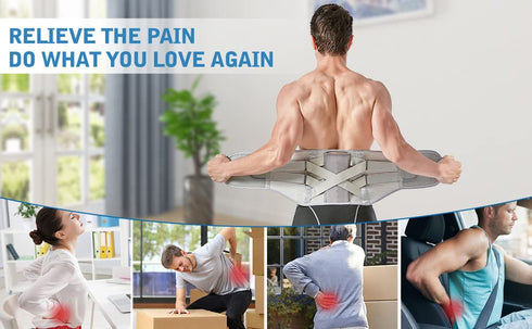 Back Support Belt for Lower Back Pain Relief - Removable Stays for Herniated Disc, Sciatica, Grey, Medium, for Men &