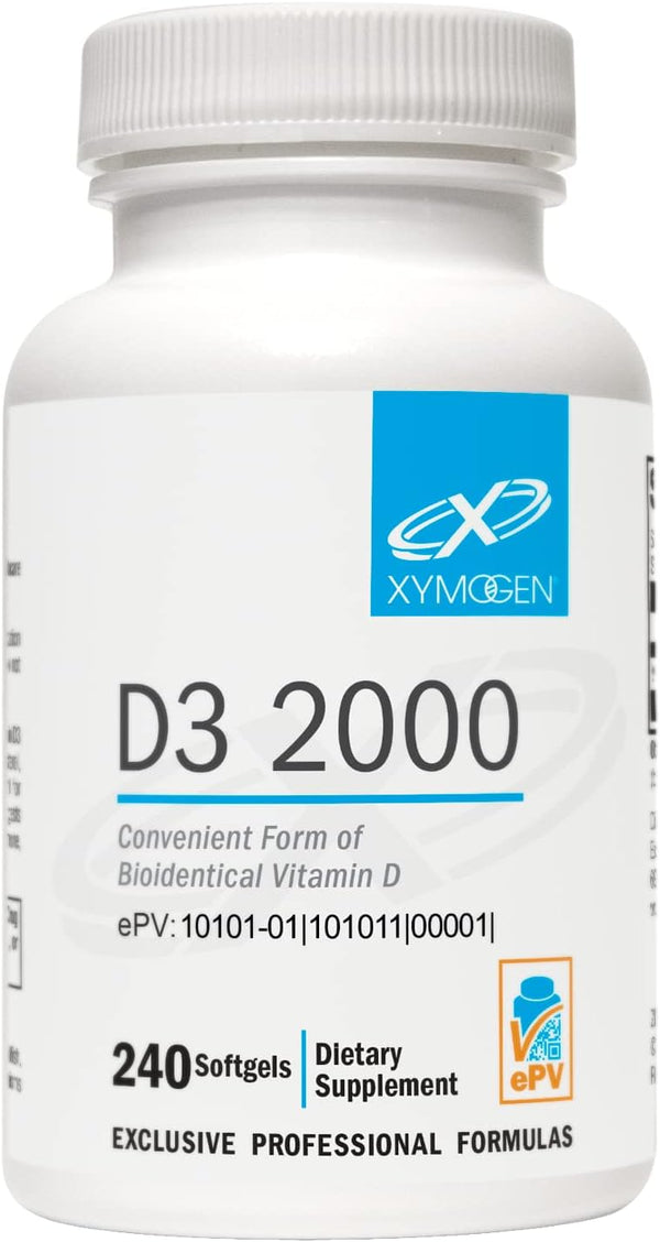 XYMOGEN D3 2000, Bioavailable Vitamin D3 2000 IU, High Potency Supplement for Immune Health, 240 Softgels
