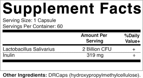 Vitamatic Lactobacillus Salivarius 2 Billion per DR Capsule - 60 Count - Digestive Support - Made with Prebiotic Inulin Fiber (2 Bottles)