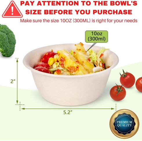 10 Oz Bamboo Disposable Bowls - 100 Pack - Heavy Duty Soup Bowls - Microwavable, Oven Safe, Eco-Friendly, Leak-Proof by Enviro Safe Home