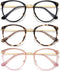 Blue Light Blocking Glasses (3 Pack) - Women and Men Computer Eyeglasses with Metal Frame (Black, Leopard, Pink)