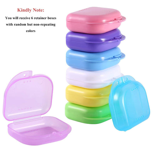 6 Pieces Retainer Case Mouth Guard Storage Container with Carabiner Hook and Air Vent Holes for Dental Teeth
