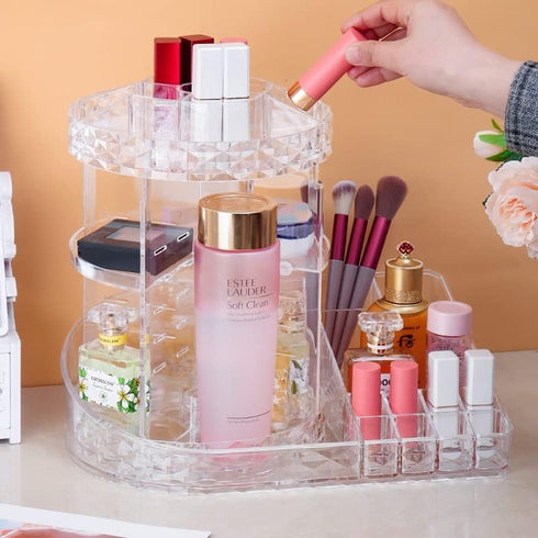 Large Capacity Rotating Acrylic 360 Degree Makeup Organizer - 5 Layers Adjustable Cosmetic Storage Stand