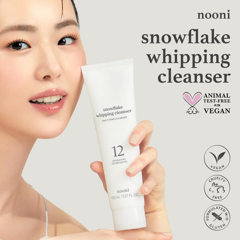 NOONI Snowflake Whipping Cleanser - Korean Glass Skin Care, Vegan Facial Wash for Sensitive Skin, 5.07 FL Oz