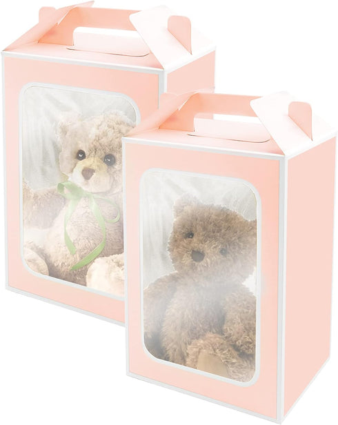 Large Gift Boxes, 10 Pcs Pink Tote Paper Bags with Transparent Window, 9.8 x 7 x 5.1" for Wedding Party