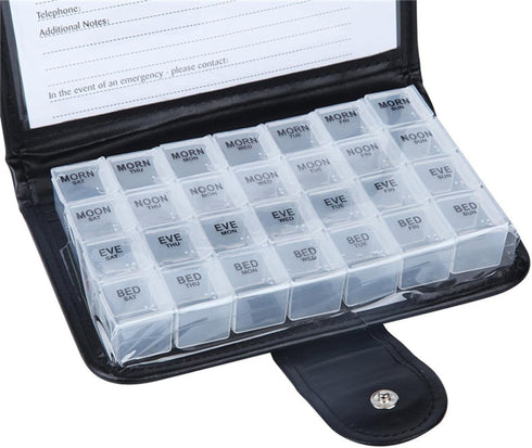 WEKAMOS 28-Compartment Weekly Pill Organizer Box with Portable Large Capacity Storage, Travel Daily Medicine Case