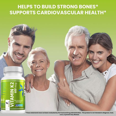 NutriZing K2 Vitamin Supplement MK-7 - High Strength 600mcg - 90 Vegan Capsules - Supports Bone & Arterial Health - 3