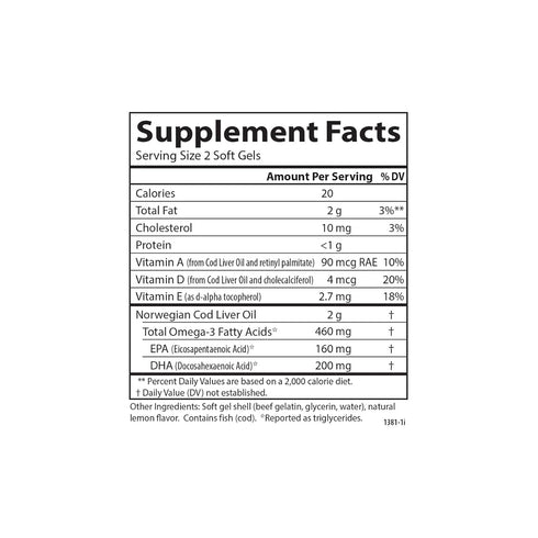 Carlson Cod Liver Oil Gems, 460 mg Omega-3s, Wild Caught Norwegian Arctic Cod Liver Oil, 150 Softgels