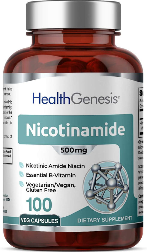 B-3 Nicotinamide 500 mg 100 Vcaps - Natural Flush-Free Vitamin Formula for Skin Cell Health