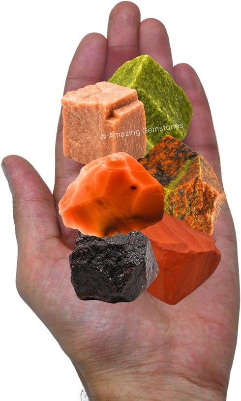 Set 6 Amazing Gemstone Crystals for Fertility Manifestation, of Carnelian, Unakite, Peach Moonstone, Garnet, Red Jasper