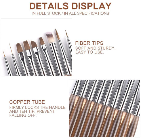 9pcs Nail Art Brush Set, Nail Dotting Tools, Gel Polish Brushes for 3D Nail Art Design and Manicure