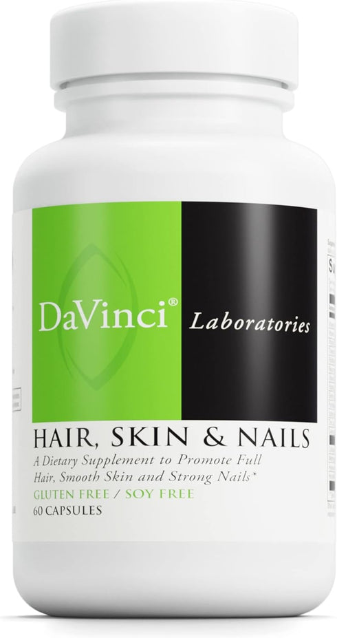 DAVINCI Labs Hair, Skin & Nails Supplement - 60 Capsules with Collagen, Biotin, Hyaluronic Acid for Healthy Skin