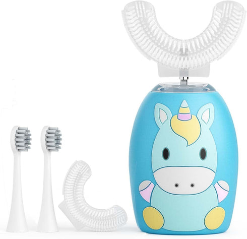 U Shaped Electric Toothbrush for Kids Age 2-12 - 4 Brush Heads, 2 Modes, 360-Degree Cleaning, IPX7 Waterproof Design