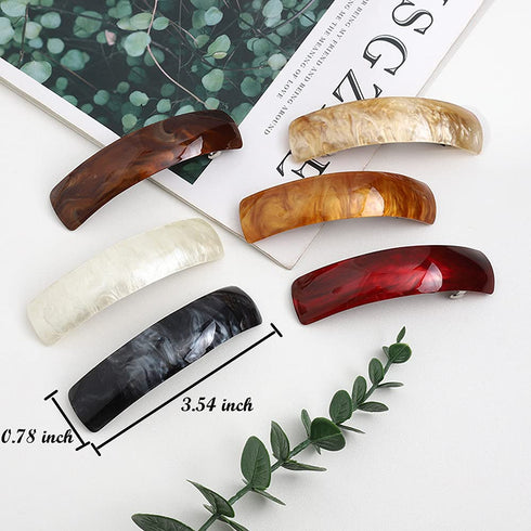 Retro Acrylic Hair Clips Set - 6 Large Automatic Barrettes and Clasps for Thick Hair in 6 Colors for Women and Girls