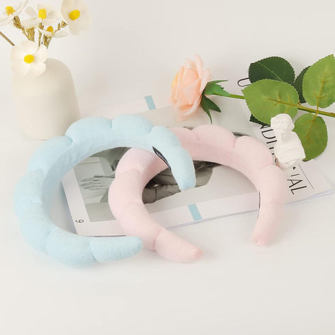 Sponge Spa Headband for Women, Soft Terry Towel Cloth Fabric with 2PCS Wrist Washband for Skincare.