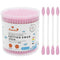 Pink Cotton Swabs Precision Pointed - 200 Count Organic Cotton Buds, Double-Sided, Lint-Free, Soft, Gentle (Pink)