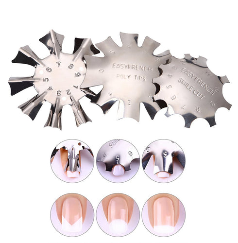 WOKOTO 3pcs C-Shape Manicure Edge Trimmer Tool, Easy French Smile Line Gel Cutter, Stainless Steel (3 Patterns)