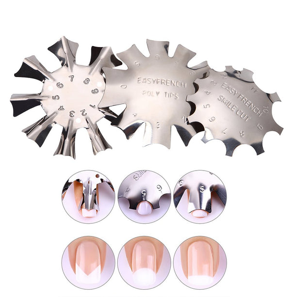 WOKOTO 3pcs C-Shape Manicure Edge Trimmer Tool, Easy French Smile Line Gel Cutter, Stainless Steel (3 Patterns)