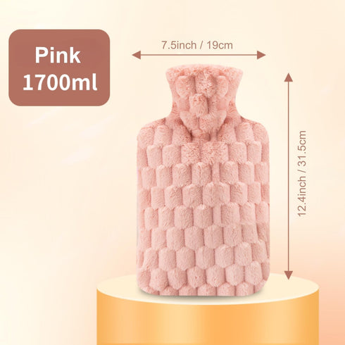VERVEIO 1700ml, Hot Water Bottle with Plush Cover Hot Water Bag for Pain Relief, Warm Compress for Cramps, Reusable