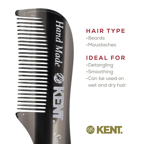 Kent 81T Black Graphite X-Small Beard and Mustache Pocket Comb, Fine Toothed for Facial Hair Grooming, Hand-Made