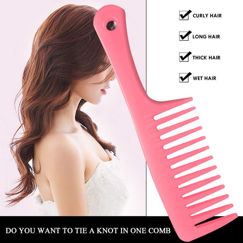KONSLMS Wide Tooth Detangling Comb, Premium Durable Large Pink Comb for Curly, Long, and Wet Hair