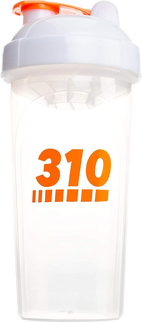 310 Nutrition Protein Shaker Bottle, Meal Replacement Blender Cup for Mixing Protein Powders, Clear w/White Lid
