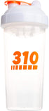 310 Nutrition Protein Shaker Bottle, Meal Replacement Blender Cup for Mixing Protein Powders, Clear w/White Lid