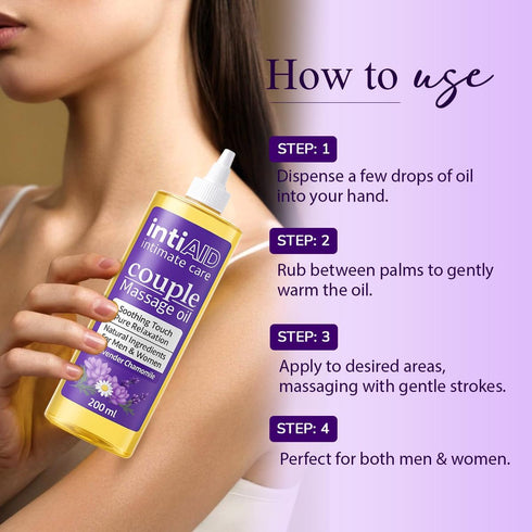 IntiAid 7 Oz Couple Massage Oil for Date Night & Massage Therapy | Sensual Massage Oil with Lavender & Chamomile |