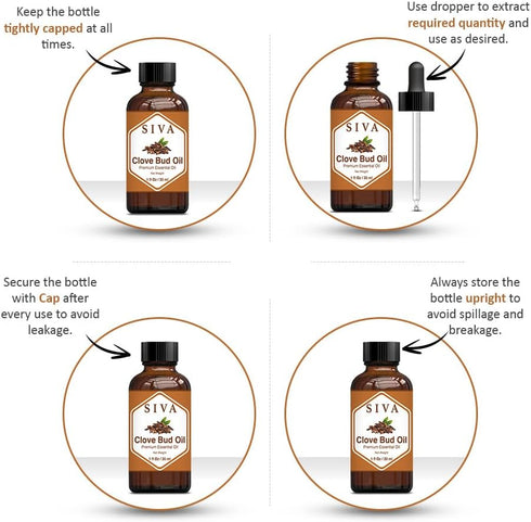 Siva Clove Bud Essential Oil - 1 Fl Oz – Natural Clove Bud Oil - for Diffuser, Face, Skin Care, Aromatherapy, Hair Care, Scalp and Body Massage - with Dropper