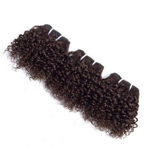 Peruvian Virgin Hair Short Kinky Curly Human Hair Weave Bundles - 3 Bundles 6 inches with 1 Small Closure
