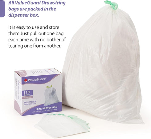 Trash Bags, 13 Gallon Drawstring Tall Waste Bag, 110 Count, for Kitchen Office Party, 0.8 Mil