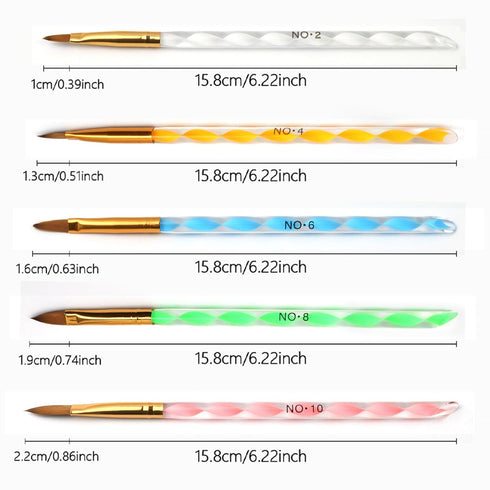 Nail Art Clean Up Brushes, 5 Pcs Painting Brushes for Nails with Flat/Oval/Fine Angled Gel Nail Brushes for Cleaning