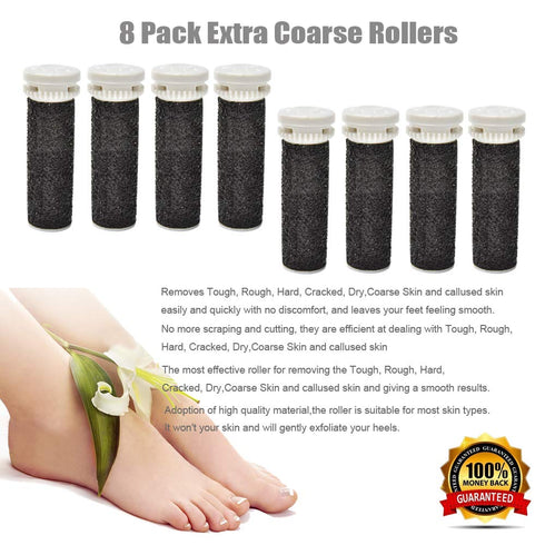 Jiumi 8 Pack Black Replacement Roller Refills Compatible with Scholl Express Pedi Foot Smoother-Extra Coarse