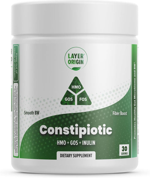 Layer Origin Constipiotic Prebiotic Fiber for Bowel Movement Support, 4.4 g Per Serving, 30-Day Supply, Unflavored
