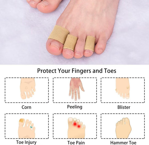 YEAJOIN 42PCS Hammer (5 Toe Sleeve Protectors Toe Cushion Tube Soft Gel Corn Pads Protectors, Toe Spacers for Bunion
