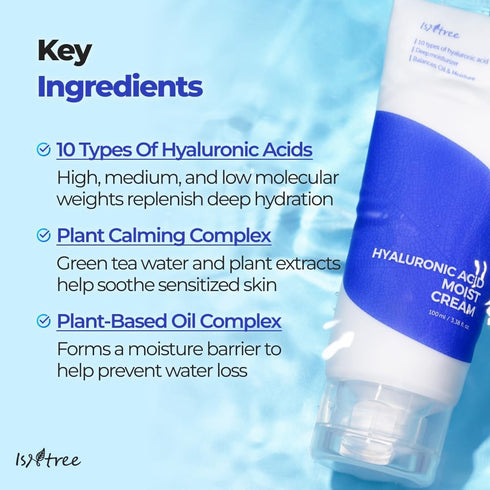 ISNTREE Hyaluronic Acid Moist Cream 100ml, Korean Skincare for Deep Hydration, Lightweight & Non-Greasy