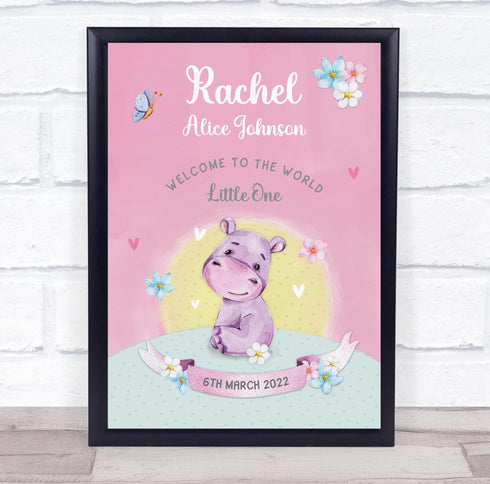 The Card Zoo Hippo New Baby Birth Details New-Born Nursery Christening Keepsake Gift Print