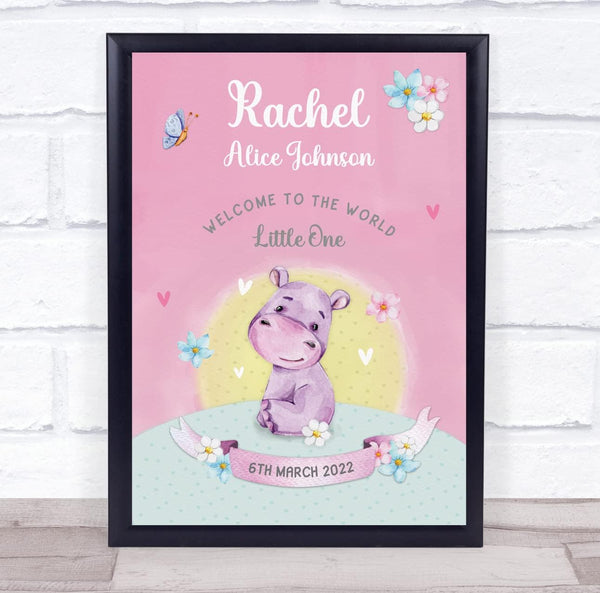 The Card Zoo Hippo New Baby Birth Details New-Born Nursery Christening Keepsake Gift Print