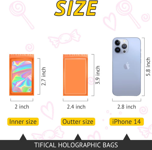 100 PCS Holographic Bags for Lashes, Candy, Small Baggies Sample Bag Smell Proof Packaging Bags for Jewelry, Present, Resealable Bags for Small Business, Food Storage Bags by TIFICAL