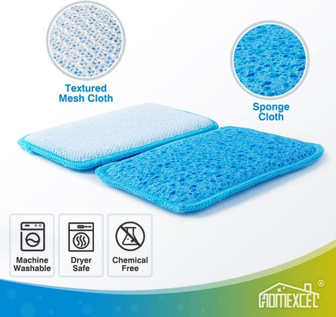 12 Pack Scrub & Wipe Cloths, Dual-Sided Sponges for Kitchen, All-Purpose Cloth for Dishes, Pots, Pans