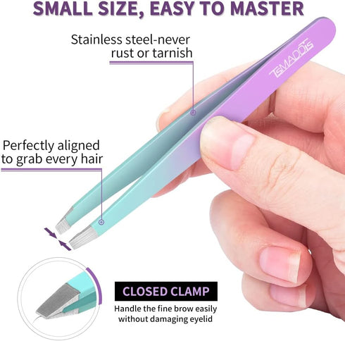 TsMADDTs Eyebrow Tweezer Set, 7 Pcs Precision Tweezers for Women with Curved Scissors and Eyebrow Razor for Ingrown Hair