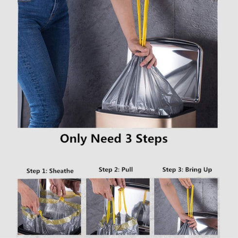 Drawstring Garbage Bags, Thick Durable Leak-proof Trash Bags, 4-6 Gallon Wastebasket Liners for Home, Office