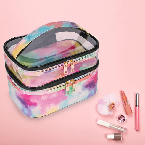 Cosmetic Bag Makeup Bag, Travel Cosmetic Bags for Women, Portable Waterproof Foldable Makeup Cases (Tie-Dye)