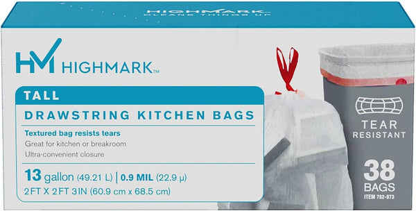 Highmark Low-Density Trash Bags, Coreless Roll, 13 Gallons, 24in. x 27 3/8in., Box Of 38, DP782973